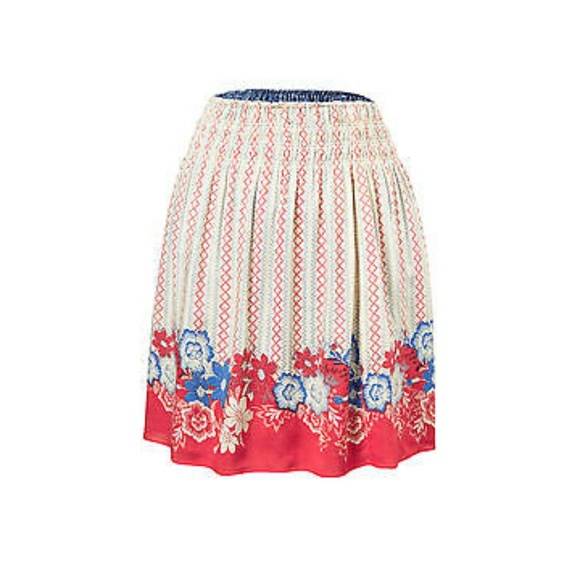 CAbi Reversible Red blue floral print skirt - sm - Picture 1 of 7